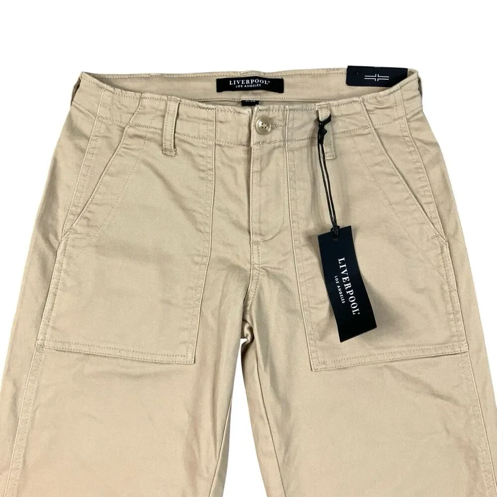 Liverpool Utility Pants Womens 2/26 Khaki Cotton Cropped Outdoors Granola Girl